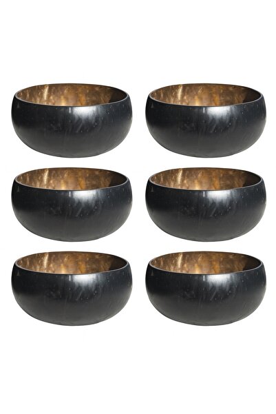 LIFESTYLER Pack of 6 black coconut bowls (11-14 cm)