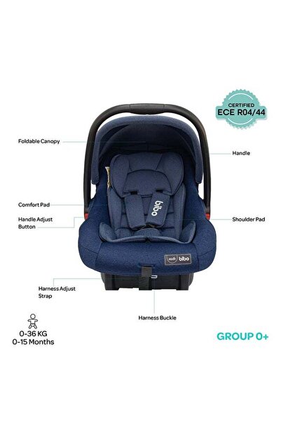 Moon Bibo Baby Carrier Car Seat - Full Body Cushion & Multi-Point Canopy, Group 0+ (0–15m, up to 1