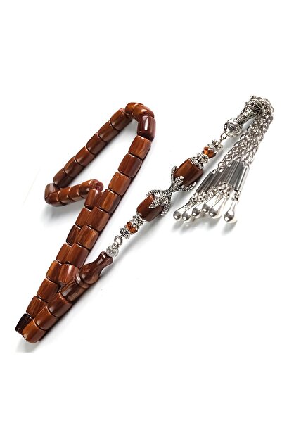 TESBİHCİBABA سبحة من حجر الكهرمان البني المزخرف بشرابة مخلبية