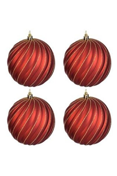 SHOPIENS Set globuri de Crăciun roșii mate cu model ondulat și sclipici auriu...