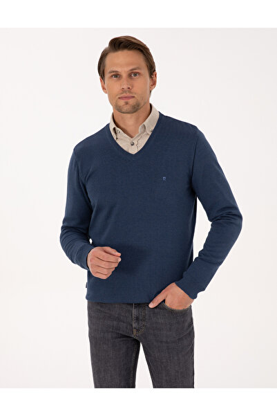 Pierre Cardin Indigo Melange S Slim Fit V-Neck Basic Knitwear Sweater 5031419...