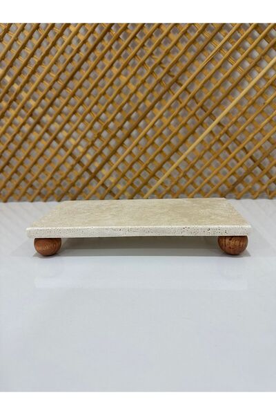FARALYAHOME Natural Travertine Marble Wooden Leg 24X12 cm Decoration Stand