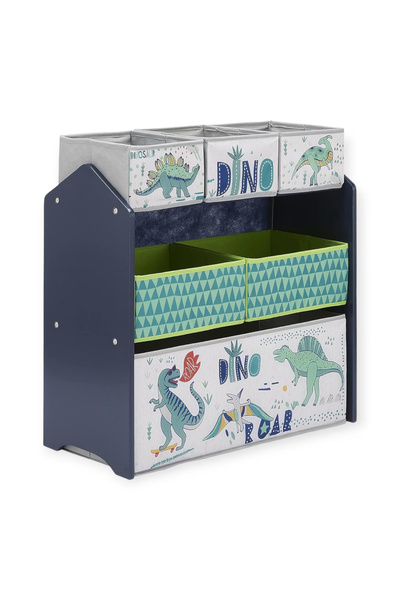 GINGER HOME Wooden toy organizer with 6 textile boxes Dinosaur