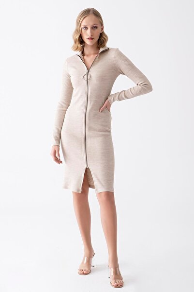 EXPLOSION Fermuar Detaylı Triko Elbise