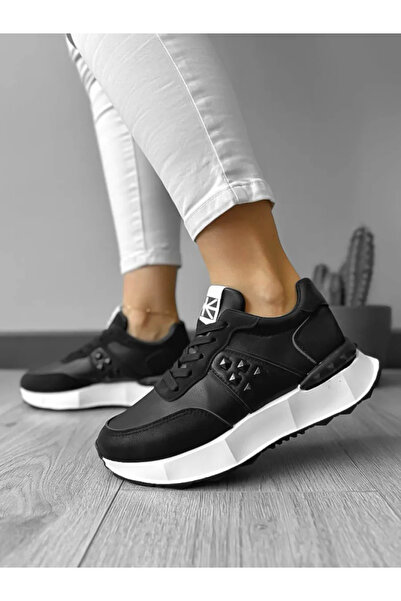 Casual Women's casual sneakers made of eco-leather, A01, Black