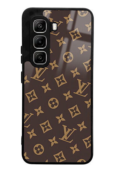 Spoyi İnfinix Hot 50 Pro Kahverengi LV Tasarımlı Glossy Telefon Kılıfı