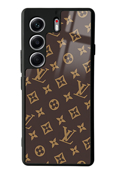 Spoyi Tecno Camon 40 Pro UyumluKahverengi LV Tasarımlı Glossy Telefon Kılıfı