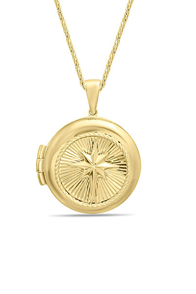 Aslı Gold Yuvarlak Altın Yıldız Model Madalyon Kolye (KLY1611)