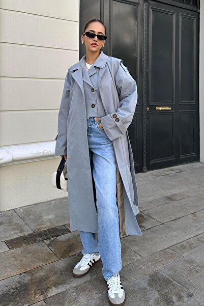 Nazliye Koyu Gri Tasarım Trençkot