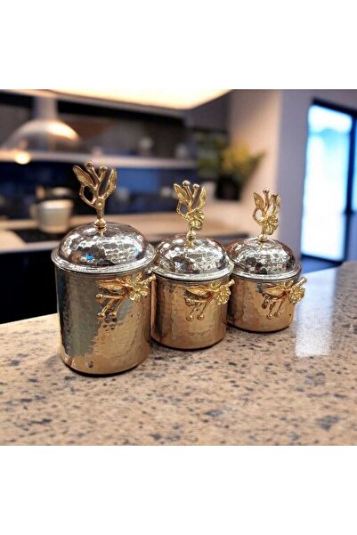 Bakır Center Copper Spice Bowl Set of 3 Japanese Rose Silver Color Seasoning Bowl Set Copper Hammered Copper Storage Container