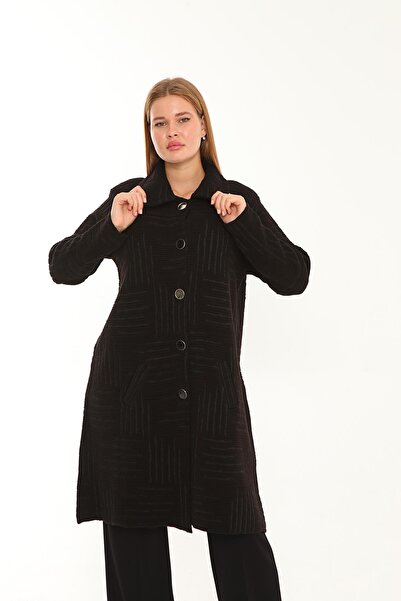 Lanze Knitwear Coat with Collar and Pockets Patterned
