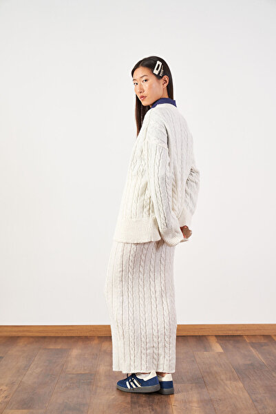 Mevra Hair Braid Oversized Sweater Long Skirt Knitwear Set Ecru