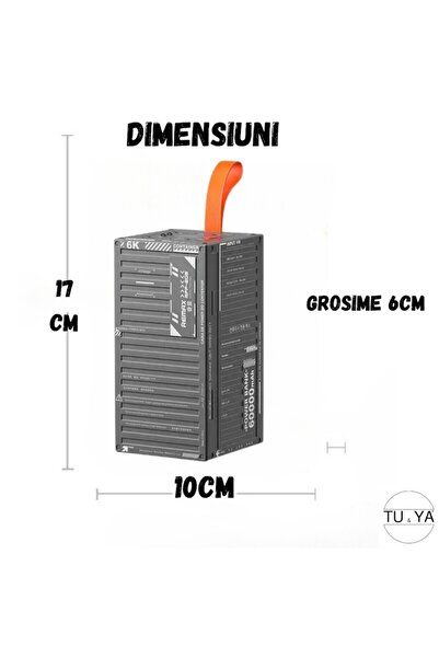 Tusiya External Battery 60000 mAh, TU&YA® 20W, 4 x USB, 2 x Type C, QuickCharge 3.0, With Flashlight, Display