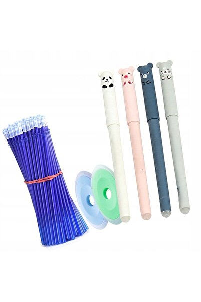 zola Set of 4 write-erase pens, 20 refills, 2 erasers, animal designs, writing thickness 0.5 mm