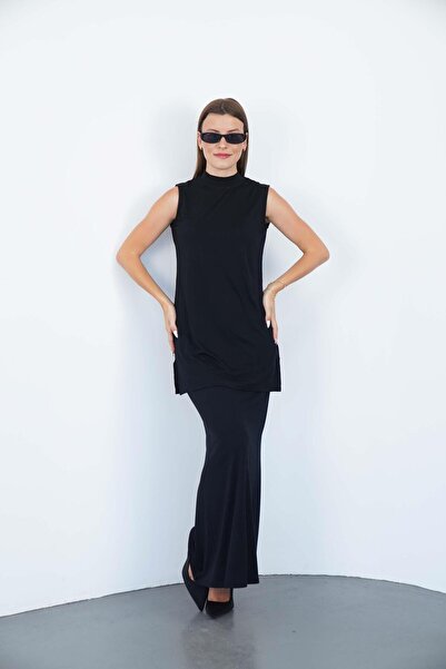 penyebizden Σετ αμάνικο τουνίκ και φούστα από βισκόζη-Μαύρο