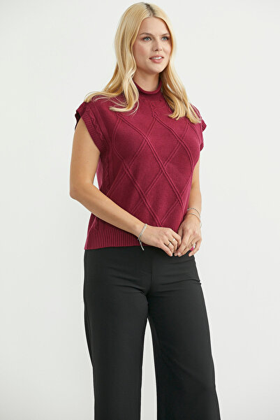 Sementa Mock Neck Sleeveless Knitwear Sweater - Claret Red