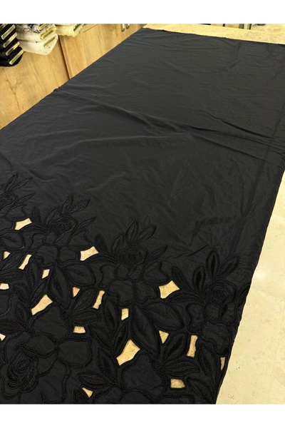 METERİAL Black Laser Cut Floral Pattern Embroidered Fabric 135 cm – Cotton Stylish Design Fabric