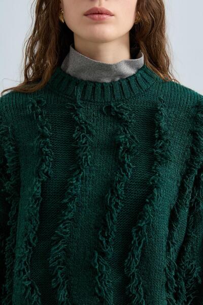 Nihan Püskül Detaylı Triko Tunik Yeşil