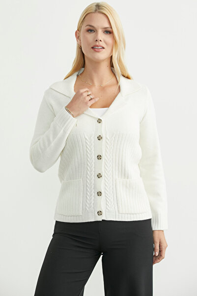 Sementa Wool Pocket Button Detailed Knitwear Jacket - Bone
