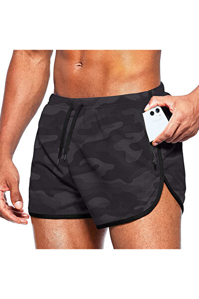 Choice شورت رياضي رجالي أسود مموه مقاس XXXL (90-100 كجم) ملابس رياضية صيفية للركض على الشاطئ شورت تدريب قصير