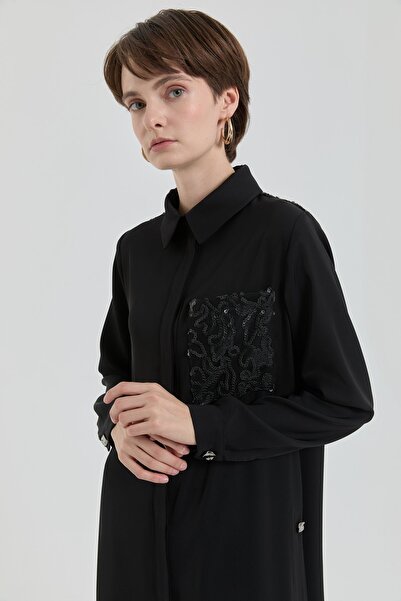 Nihan Dantel Detaylı Cepli Tunik Siyah