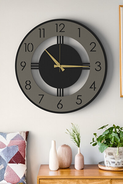 LUPOKRAFT Dekoratif Büyük Boy Ahşap Detaylı Modern Duvar Saati 48cm - Salon O...