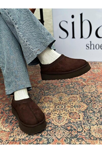 SİBA SHOES Yula İçi Kürklü İşleme Detaylı Acı Kahve Süet Kadın Bot