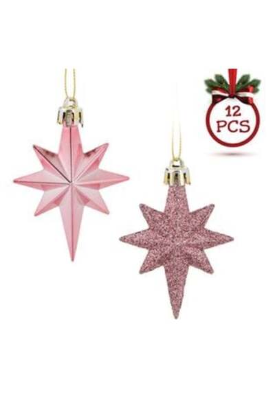 SHOPIENS Set de decorațiuni de Crăciun cu stele roz strălucitoare și sclipici...