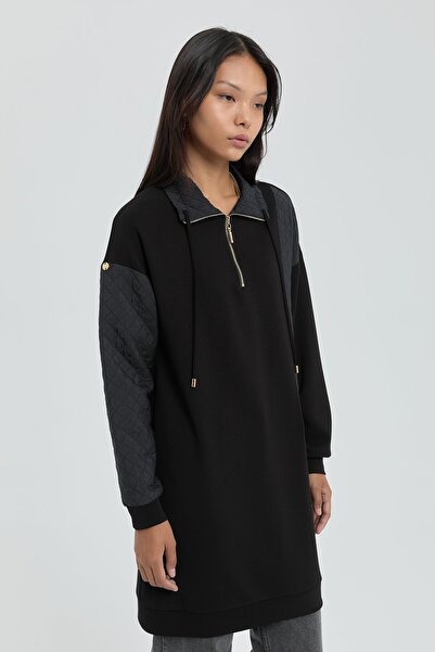 Nihan Kapitone Garnili Sweat Siyah