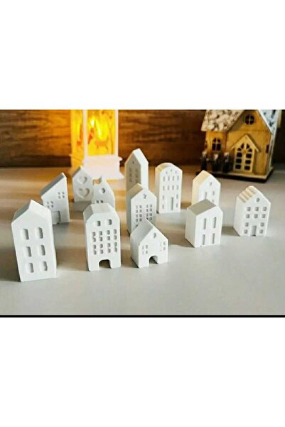 INGA JOSANU Çoklu Adet Beyaz Seramik Ev Figürleri Tealight Mumluk Yılbaşı ve ...