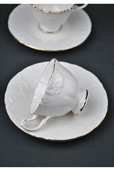 Qualitev 2-Person Porcelain Coffee Cup Set Gold Gilded Coffee Cup Set - Rosemary 90ml