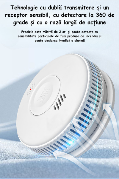 ambrasmart Detector de fum wireless pe baterii, senzor nou, Tuya, 85 dB, detectare 360°, alb