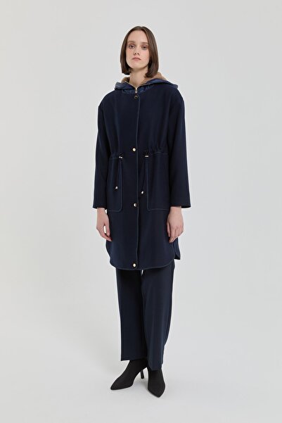 Nihan İçi Şişme Görünümlü Kaşe Kaban Lacivert