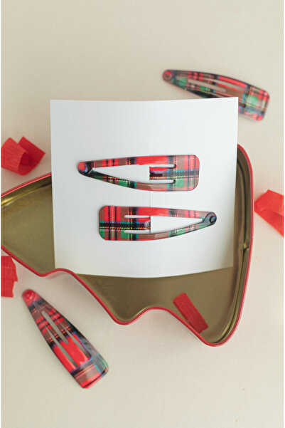 chipiques Set of 2 Red Plaid Patterned Large Snap School Buckles