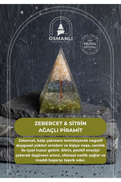 OSMANLI DOĞAL TAŞ Sertifikalı Zebercet & Sitrin Ağaçlı Piramit