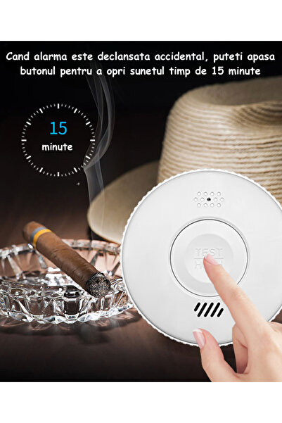 ambrasmart Detector de fum wireless pe baterii, senzor nou, Tuya, 85 dB, detectare 360°, alb