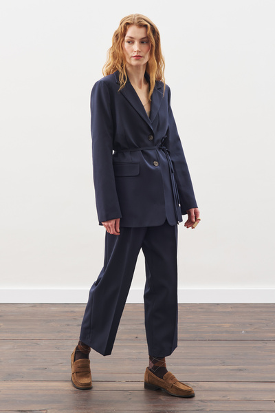 Manuka PİLE DETAYLI DÜZ KESİM PANTOLON LACİVERT