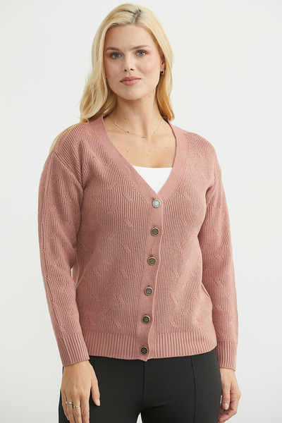 Sementa Oversized Knitwear Cardigan with Metal Buttons - Rose