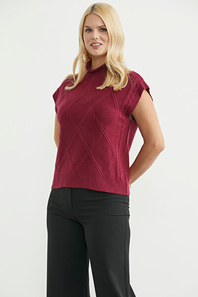 Sementa Mock Neck Sleeveless Knitwear Sweater - Claret Red