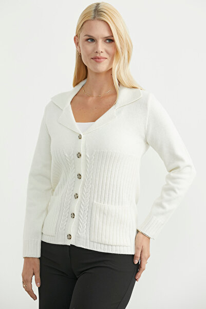 Sementa Wool Pocket Button Detailed Knitwear Jacket - Bone