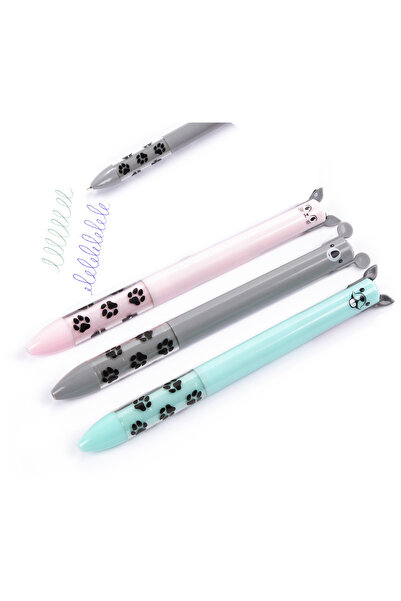 zola Set of 3 pens, 2 colours - green/blue, retractable, kitty cat designs