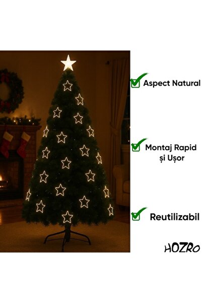 HOZRO Premium Artificial Christmas Tree 180 cm – Warm LED lights, star topper, metal stand include