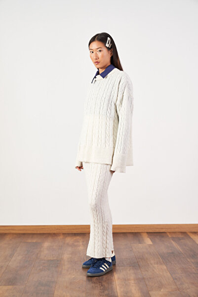 Mevra Hair Braid Oversized Sweater Long Skirt Knitwear Set Ecru