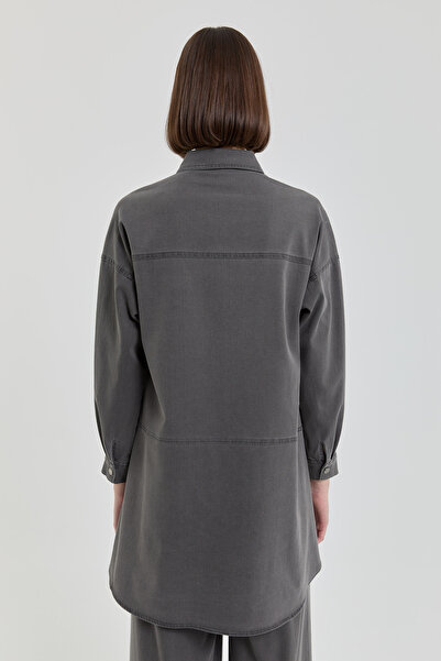 Nihan Parlak Taşlı Denim Tunik Füme