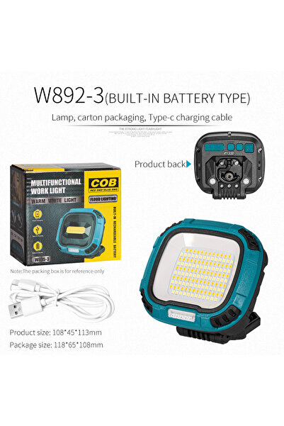 Choice W892-3built-in blue Strong Light COB Flashlight USB Rechargeable Torch Portable Outdoor Power Bank C