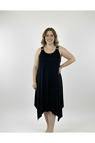 Cancanlı Kumaşçılık Plus Size Dress Cotton Combed Black