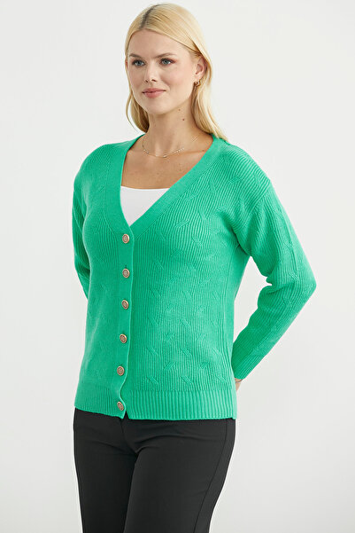 Sementa Oversized Knitwear Cardigan with Metal Buttons - Green