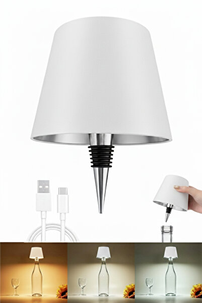 indirimsevinci Şarjlı Kablosuz LED Şişe Başlıklı Lamba - 3 Renk Modlu Dokunma...