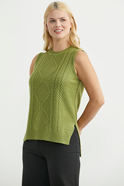 Sementa Ethnic Motif Sleeveless Knit Sweater - Green