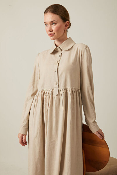 ZÜLAYS Flamlı Pamuk Elbise Taş